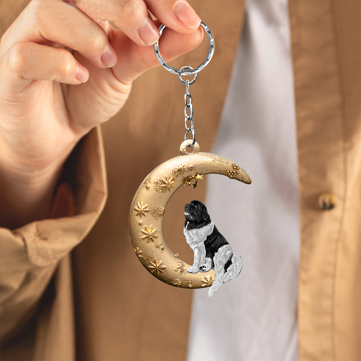 Newfoundland-Dog &amp; Moon Flat Acrylic Keychain