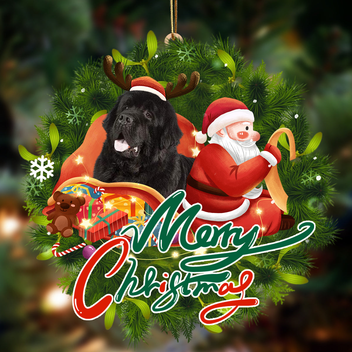 Newfoundland-Santa & dog Hanging Ornament