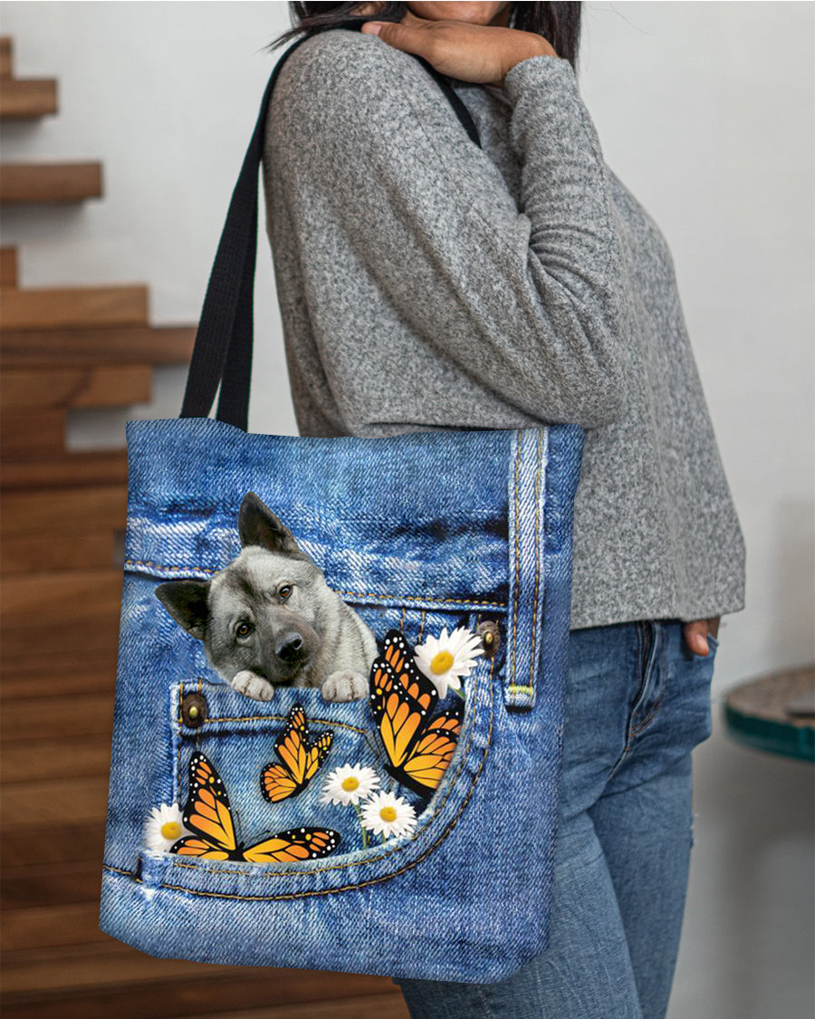 Norwegian-Elkhound-Butterfly Daisies Fait-CLOTH TOTE BAG