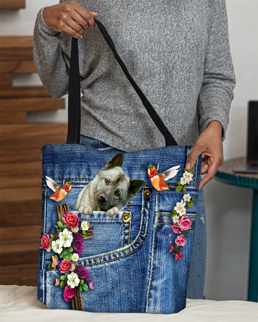 Norwegian Elkhound-Cardinal &amp; Cross Flower Cloth Tote Bag