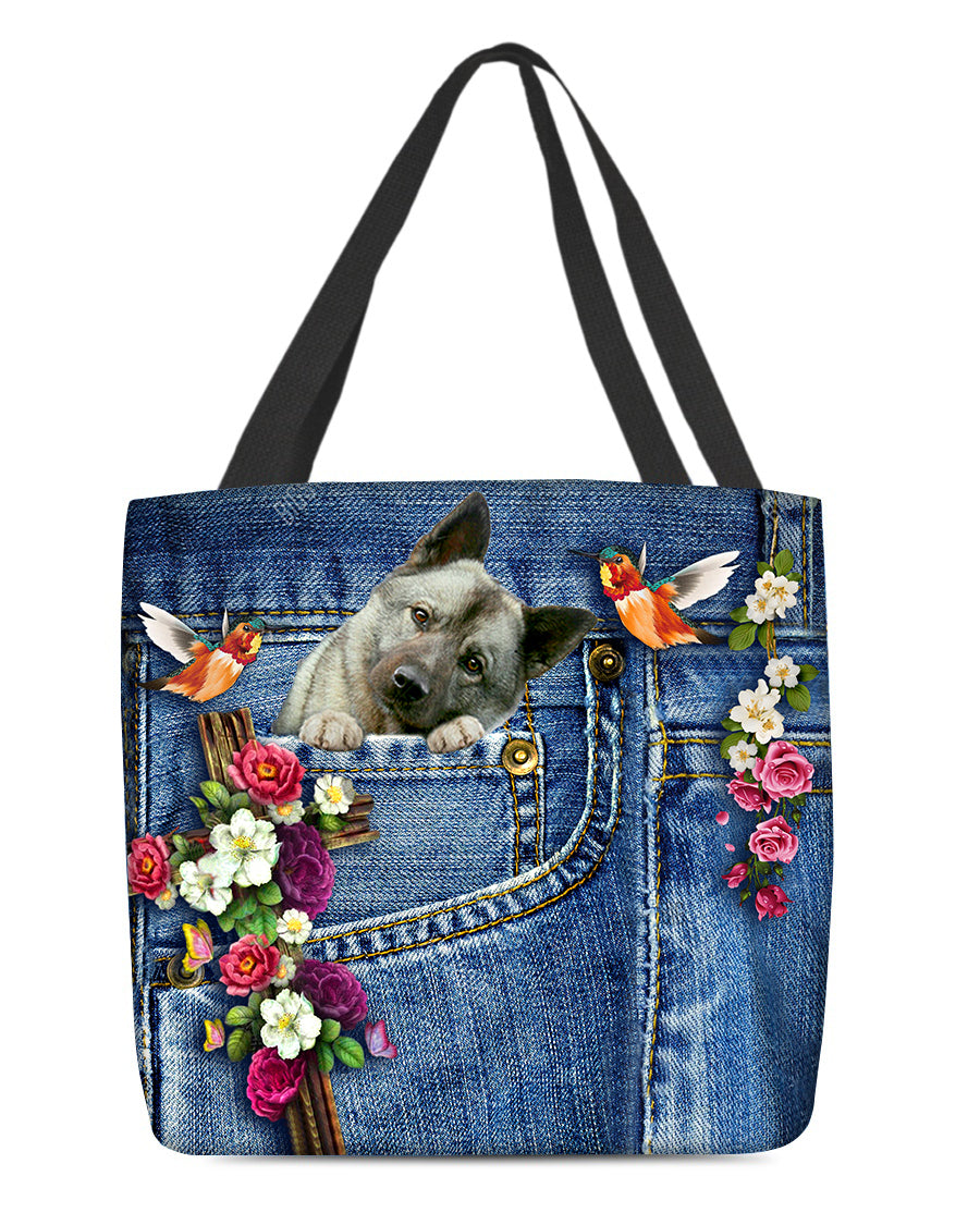 Norwegian Elkhound-Cardinal &amp; Cross Flower Cloth Tote Bag