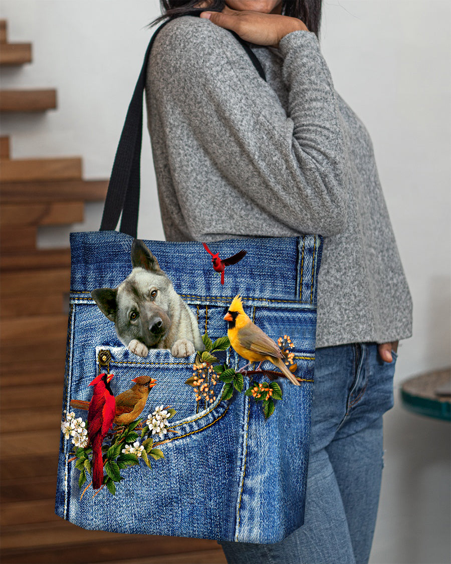 Norwegian Elkhound-Cardinal &amp; Dog Cloth Tote Bag