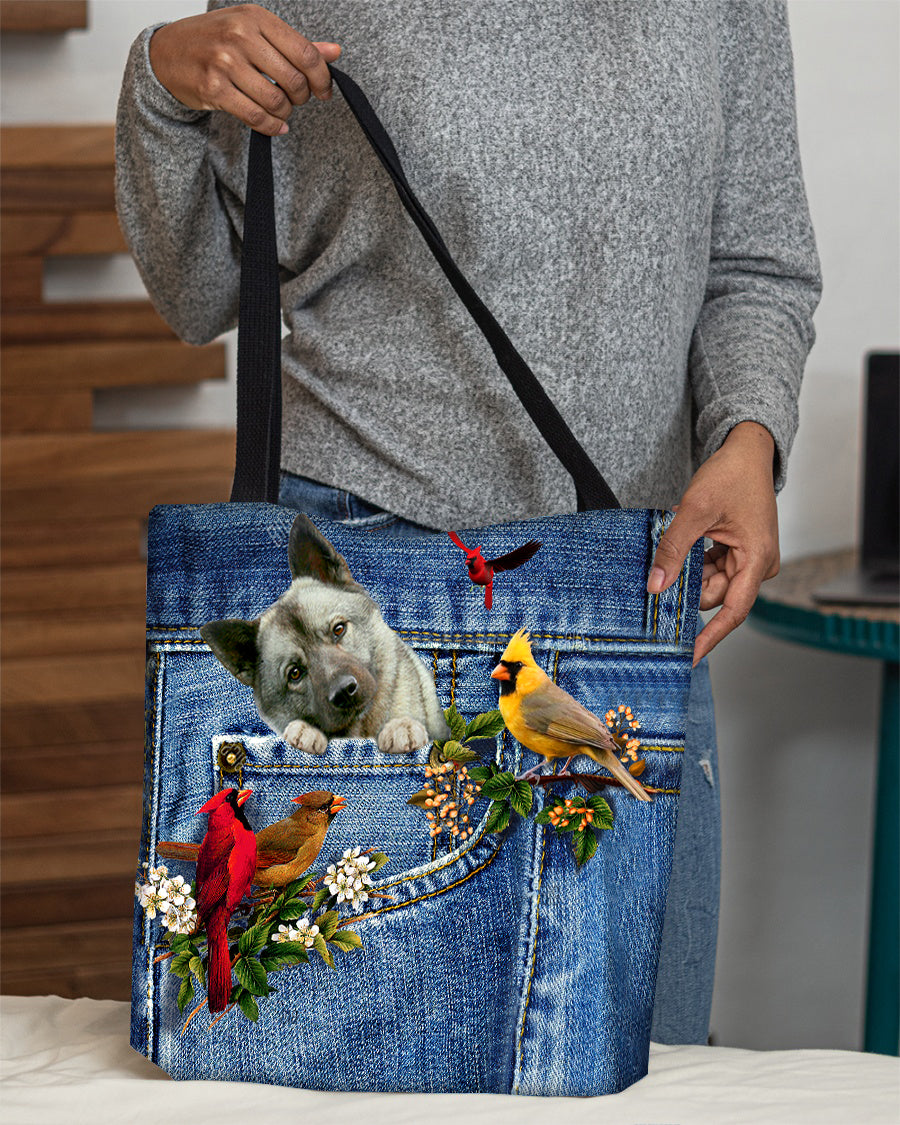 Norwegian Elkhound-Cardinal &amp; Dog Cloth Tote Bag