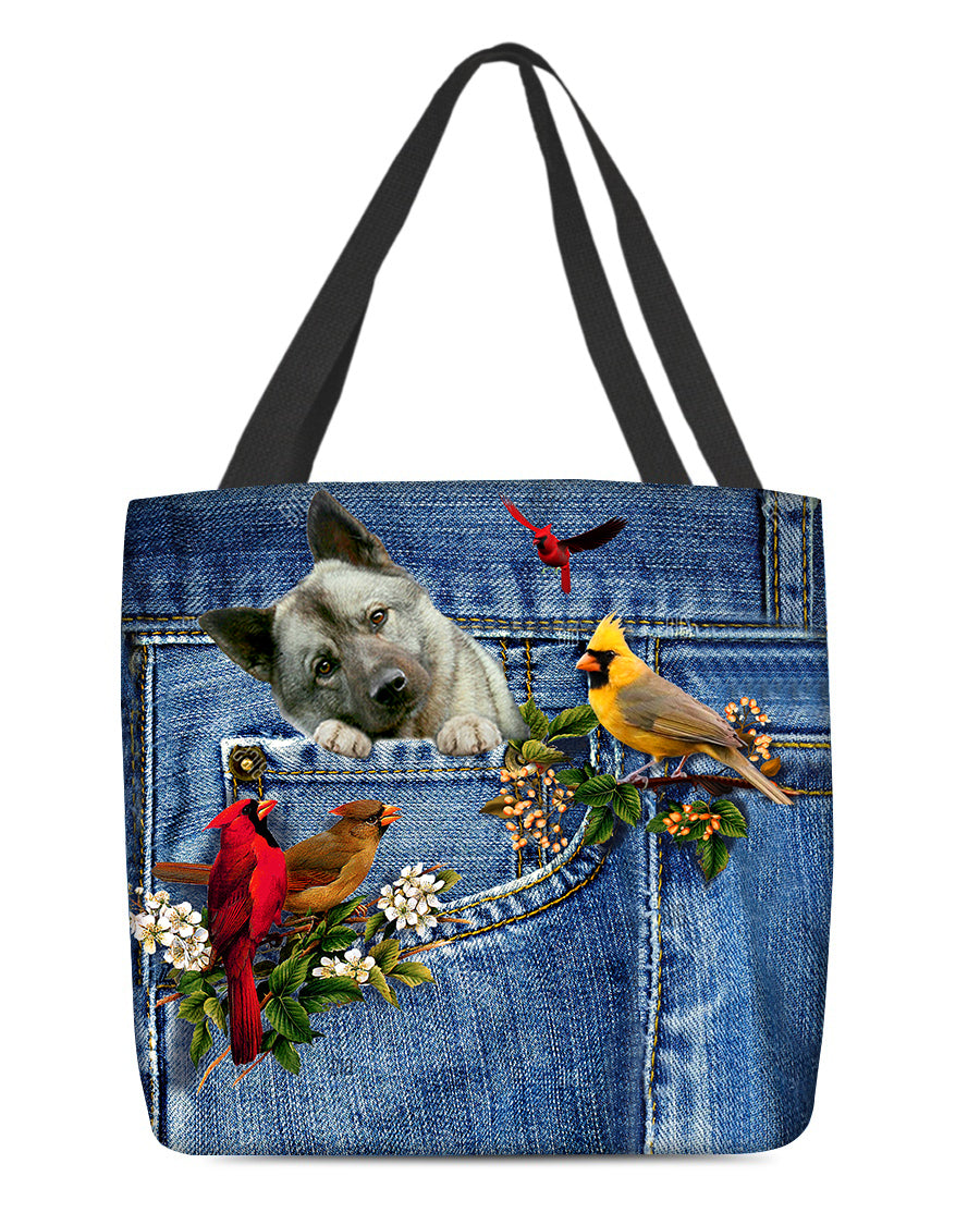 Norwegian Elkhound-Cardinal &amp; Dog Cloth Tote Bag