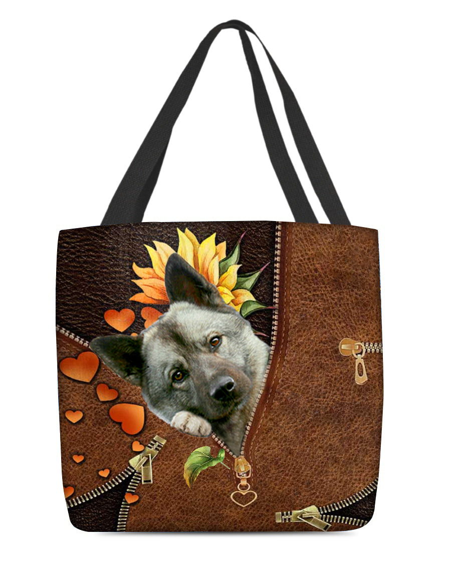 Norwegian Elkhound-Sunflower&amp;zipper Cloth Tote Bag