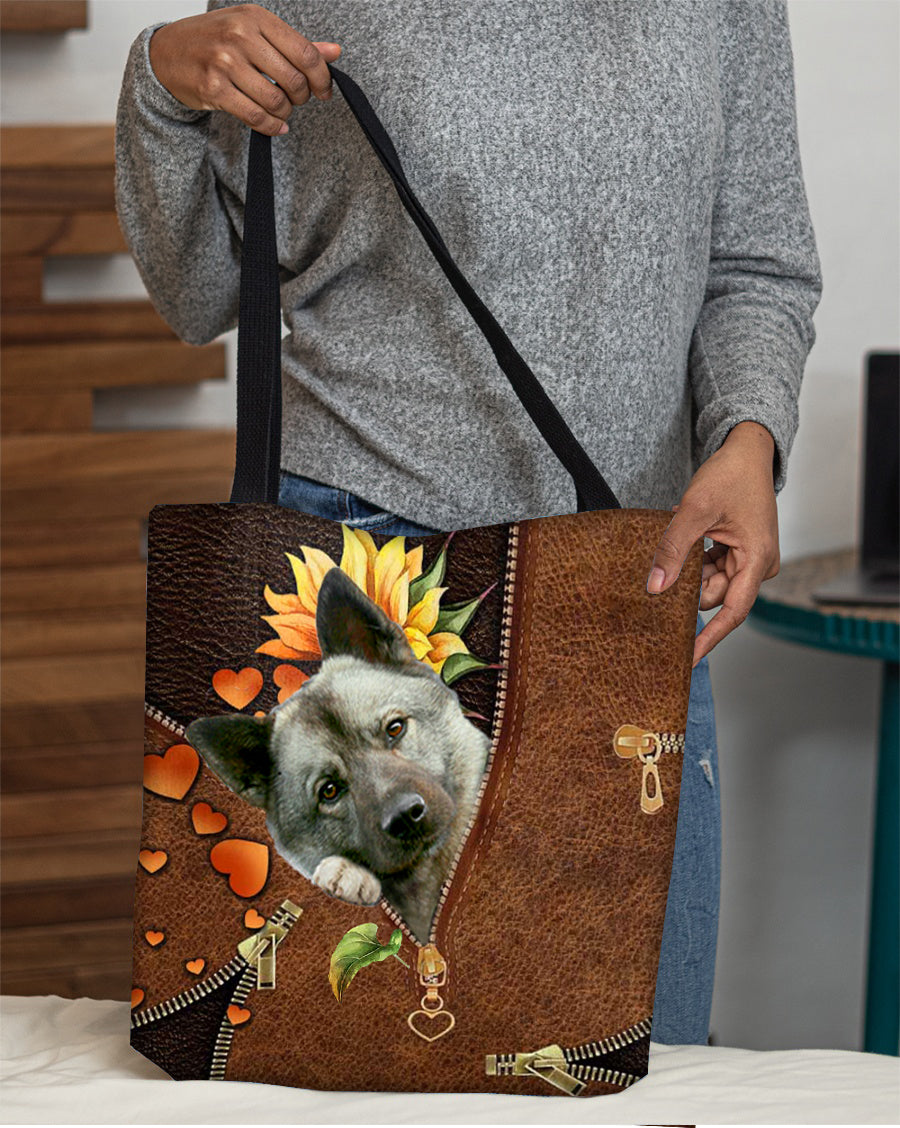 Norwegian Elkhound-Sunflower&amp;zipper Cloth Tote Bag