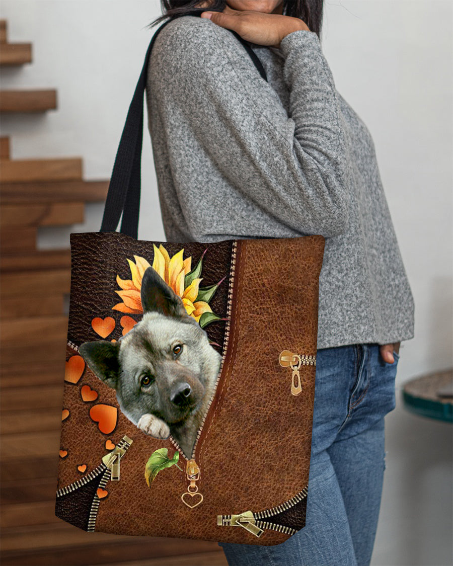Norwegian Elkhound-Sunflower&amp;zipper Cloth Tote Bag