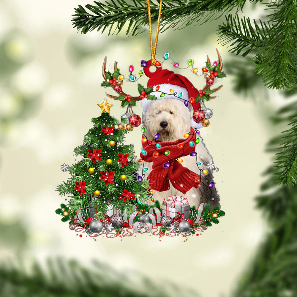 Old English Sheepdog-Reindeer Christmas-Two Sided Ornament