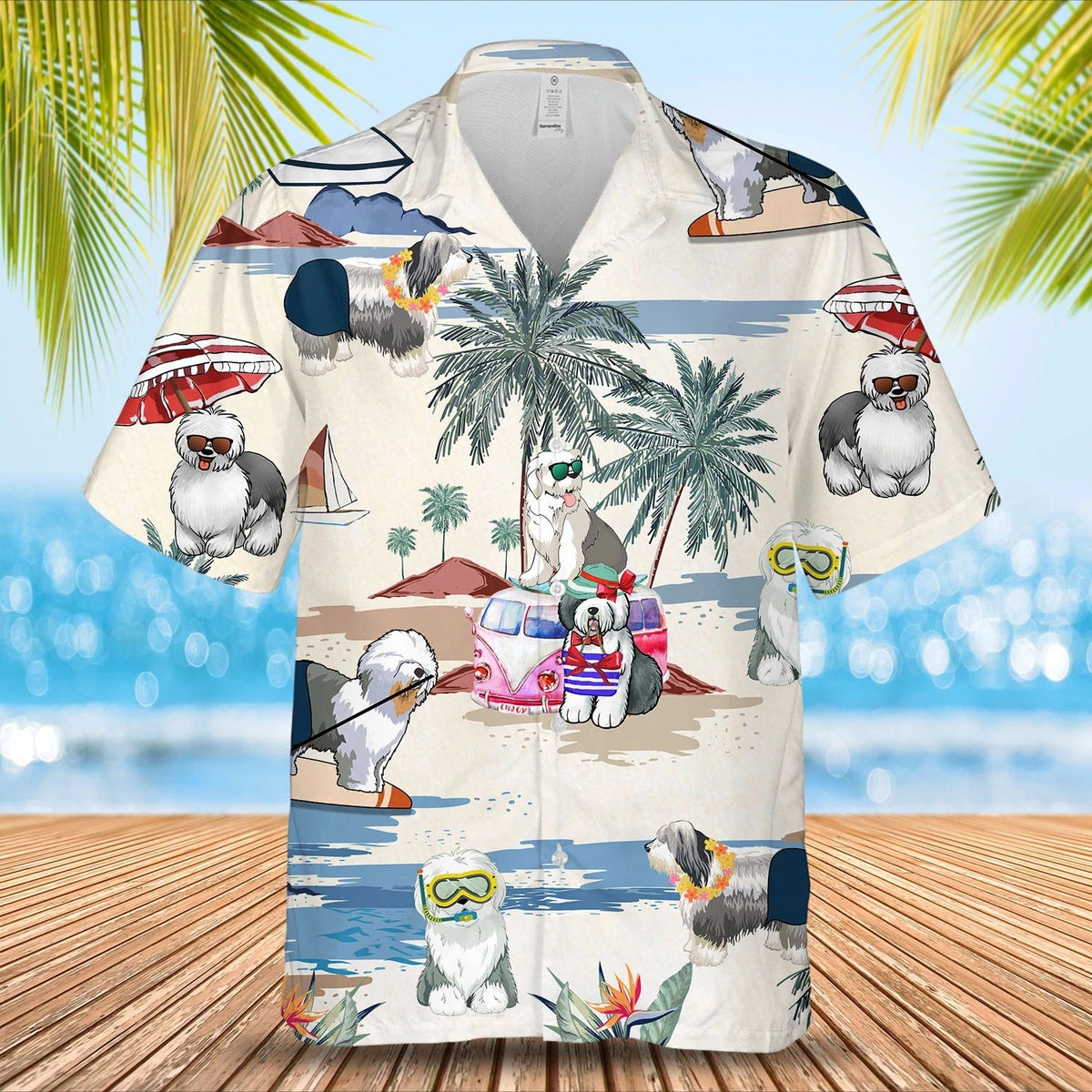 Old English Sheepdog Summer Beach Hawaiian Shirt
