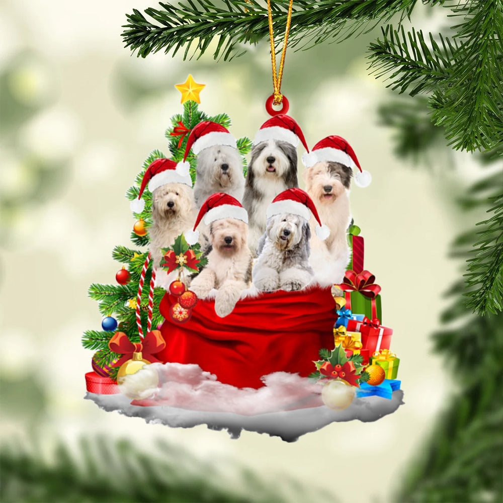 Old English Sheepdog-Christmas Bag&amp;Dogs-Two Sided Ornament
