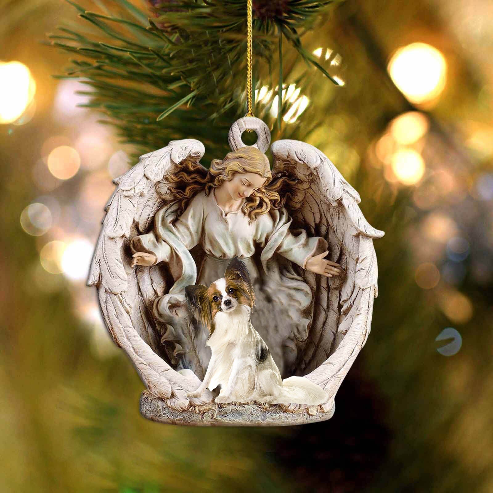 Papillon-Angel Hug Winter Love Two Sided Ornament