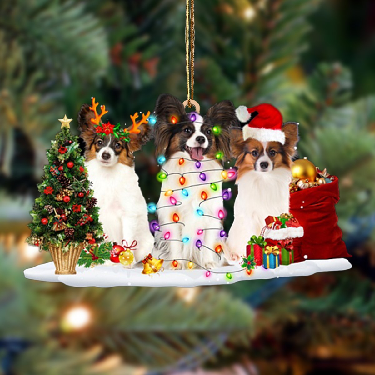 Papillon-Christmas Dog Friends Hanging Ornament