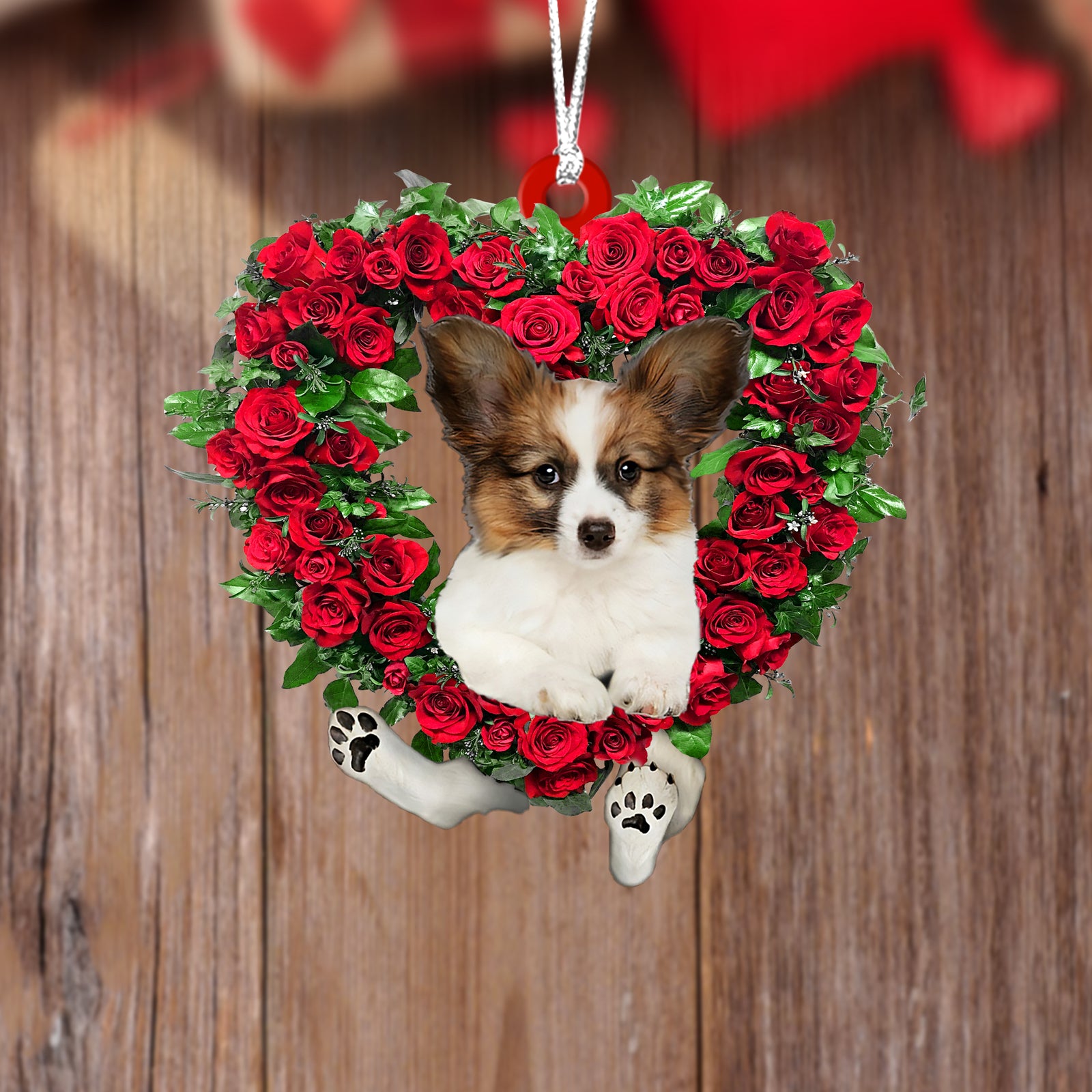 Papillon-Heart Wreath Two Sides Ornament