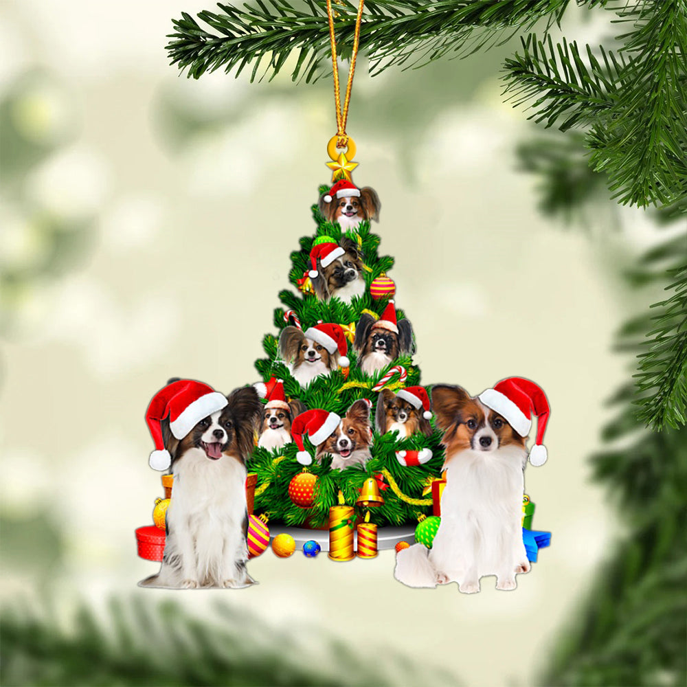 Papillon-Xmas Tree&amp;Dog-Two Sided Ornament