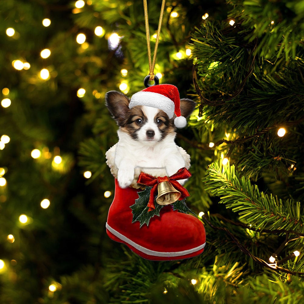 Papillon Dog-In Santa Boot Christmas-Two Sided Ornament