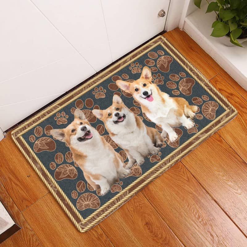 Pembroke Welsh Corgi-Flower Paw Doormat