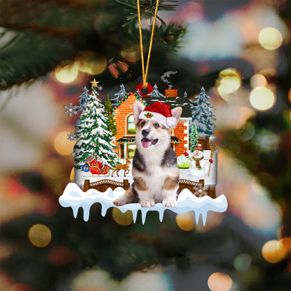 Pembroke Welsh Corgi 1-Xmas House-Two Sided Ornament