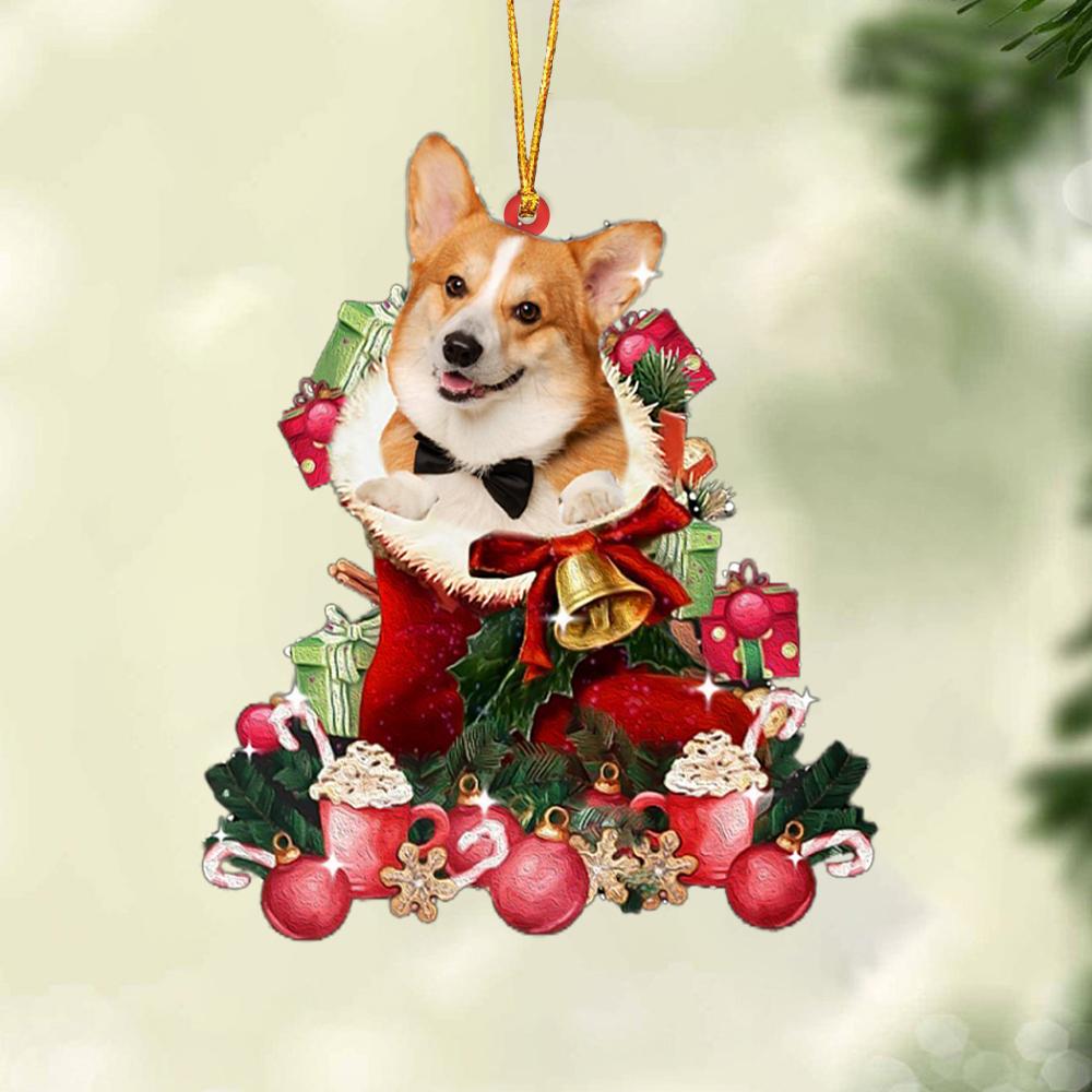 Pembroke Welsh Corgi 2-Red Boot Hanging Ornament