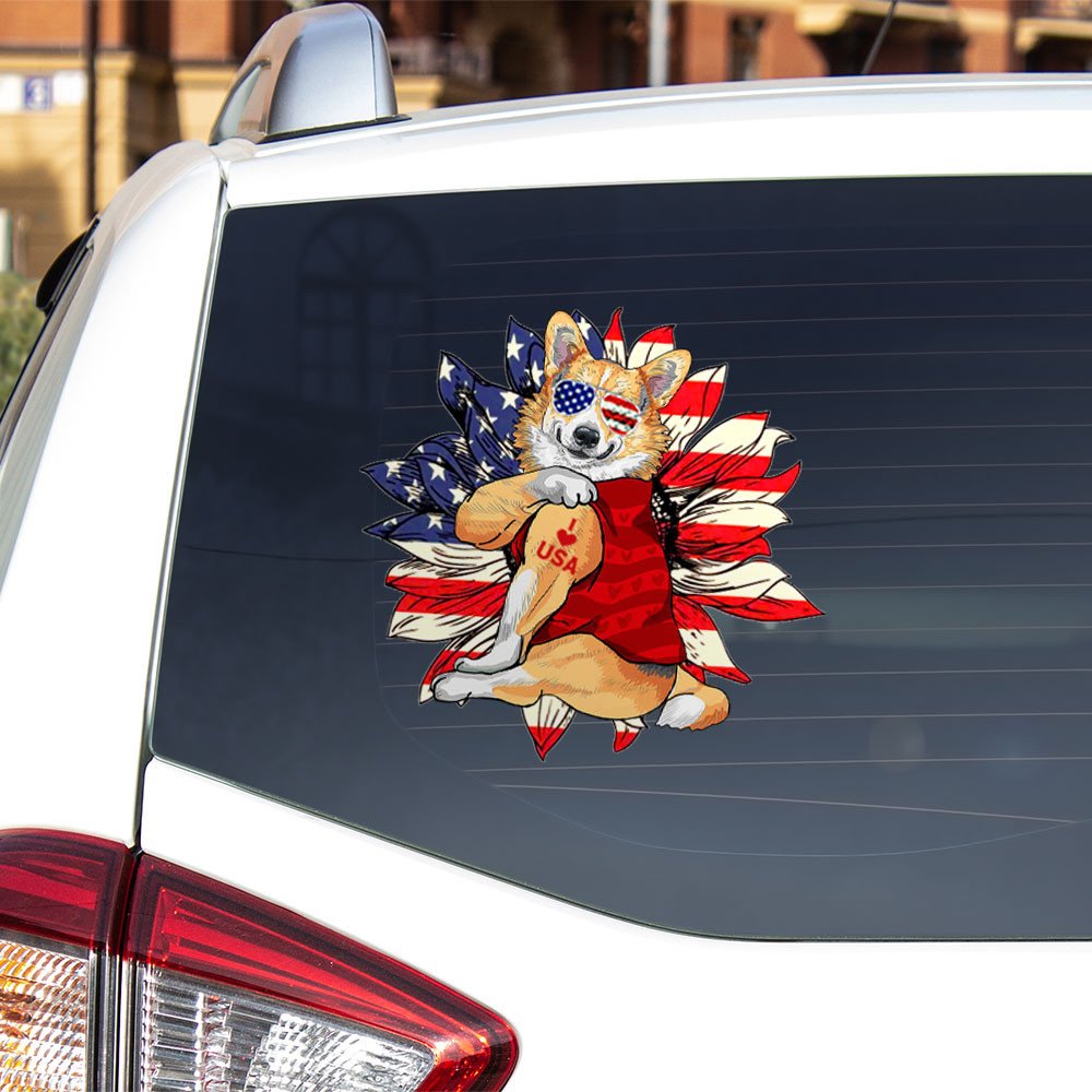 Pembroke Welsh Corgi Happy Independence Day Car Sticker