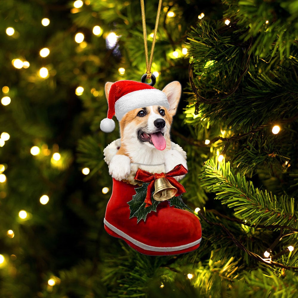 Pembroke Welsh Corgi-In Santa Boot Christmas-Two Sided Ornament