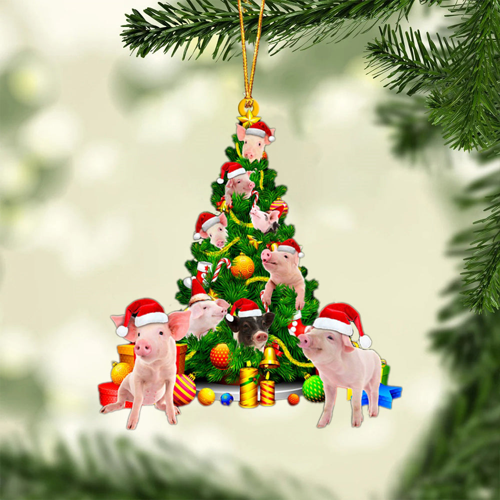 Pig-Xmas Tree&amp;Dog-Two Sided Ornament