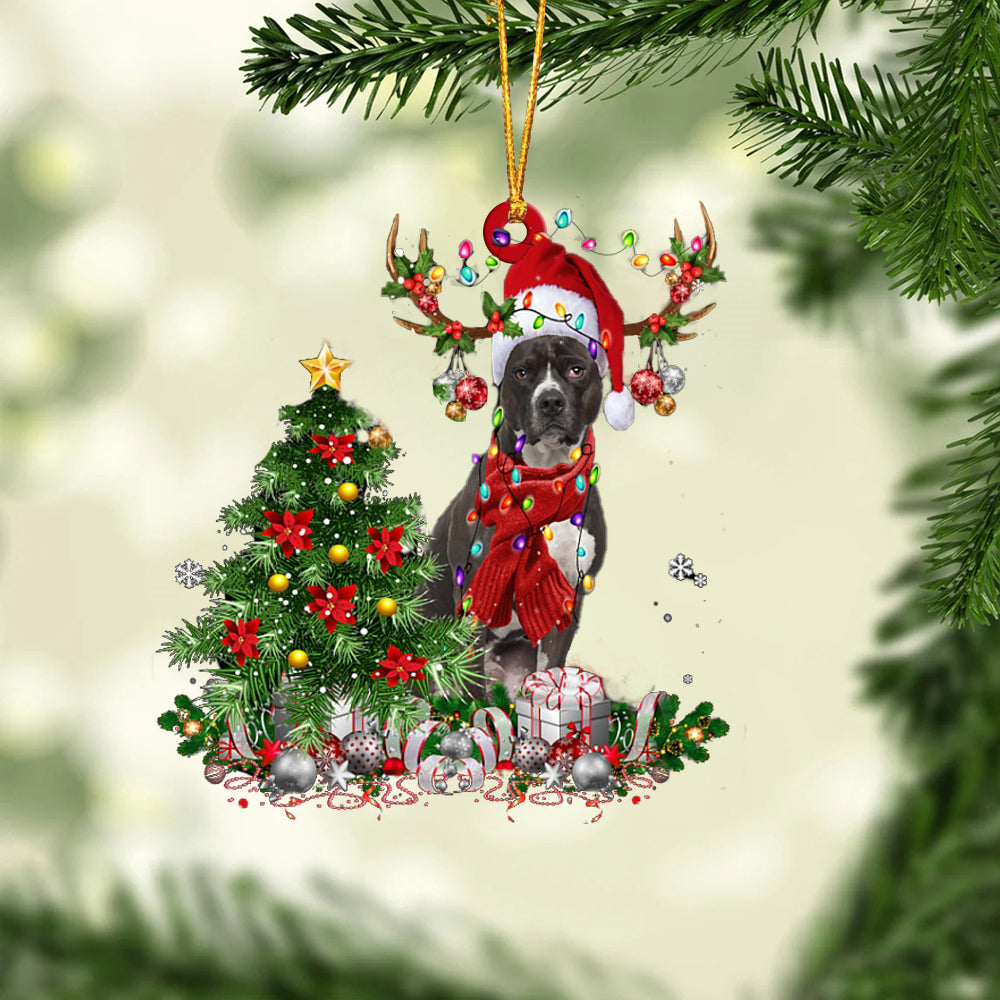 Pit Bull-Reindeer Christmas-Two Sided Ornament