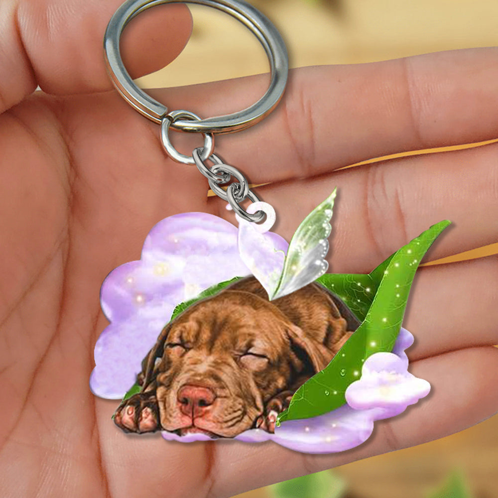 Pitbull-Sleep On Fallen Leaves Flat Acrylic Keychain