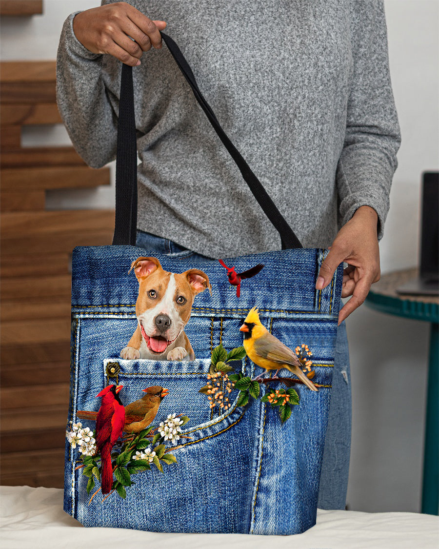 Pitbull-Cardinal &amp; Dog Cloth Tote Bag