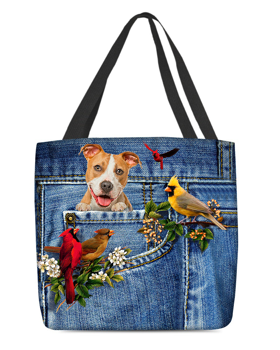 Pitbull-Cardinal &amp; Dog Cloth Tote Bag