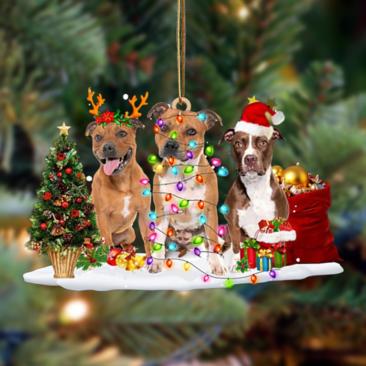 Pitbull-Christmas Dog Friends Hanging Ornament