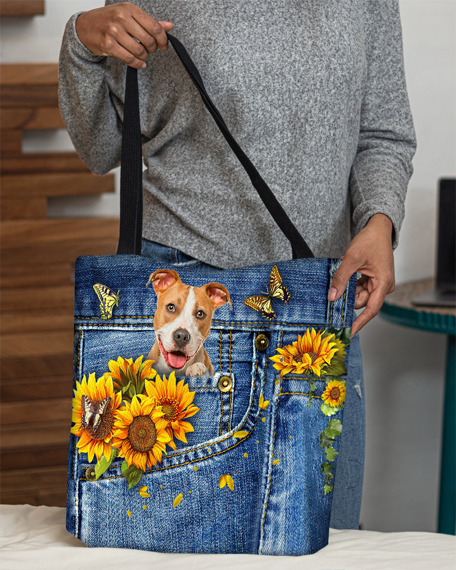 Pitbull-Sunflowers &amp; Butterflies Cloth Tote Bag