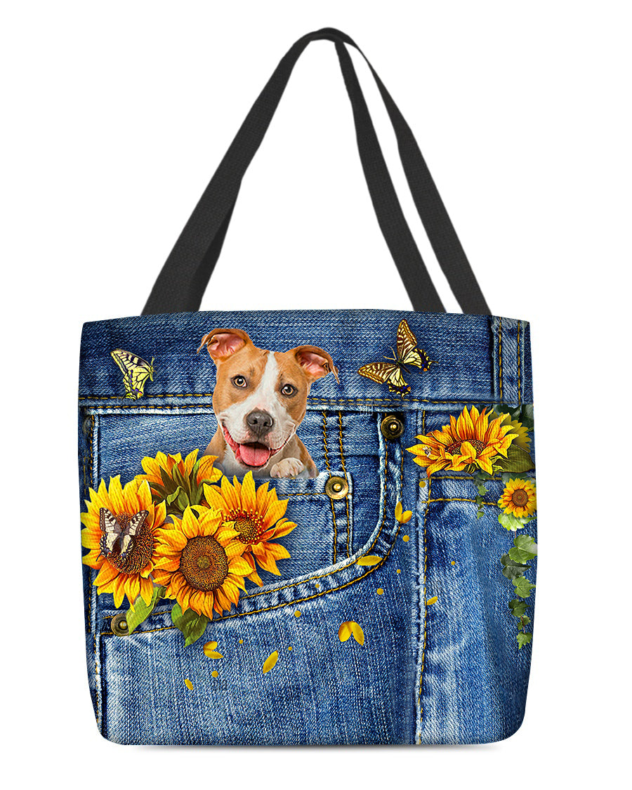 Pitbull-Sunflowers &amp; Butterflies Cloth Tote Bag