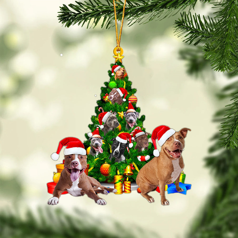 Pitbull-Xmas Tree&amp;Dog-Two Sided Ornament