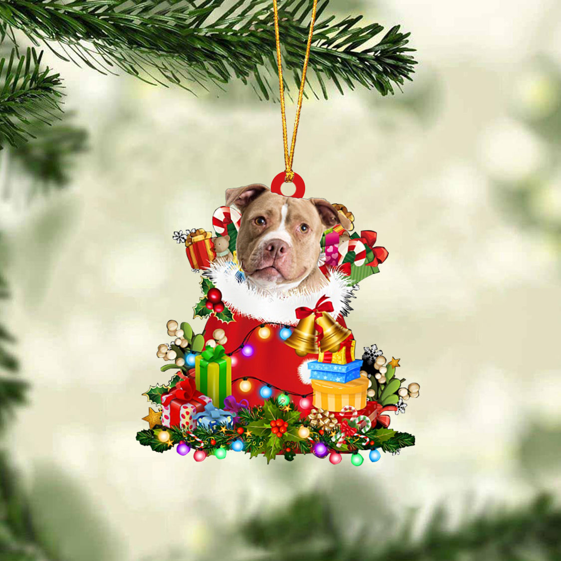 Pitbull 1-Christmas Bag Gift-Two Sided Ornament