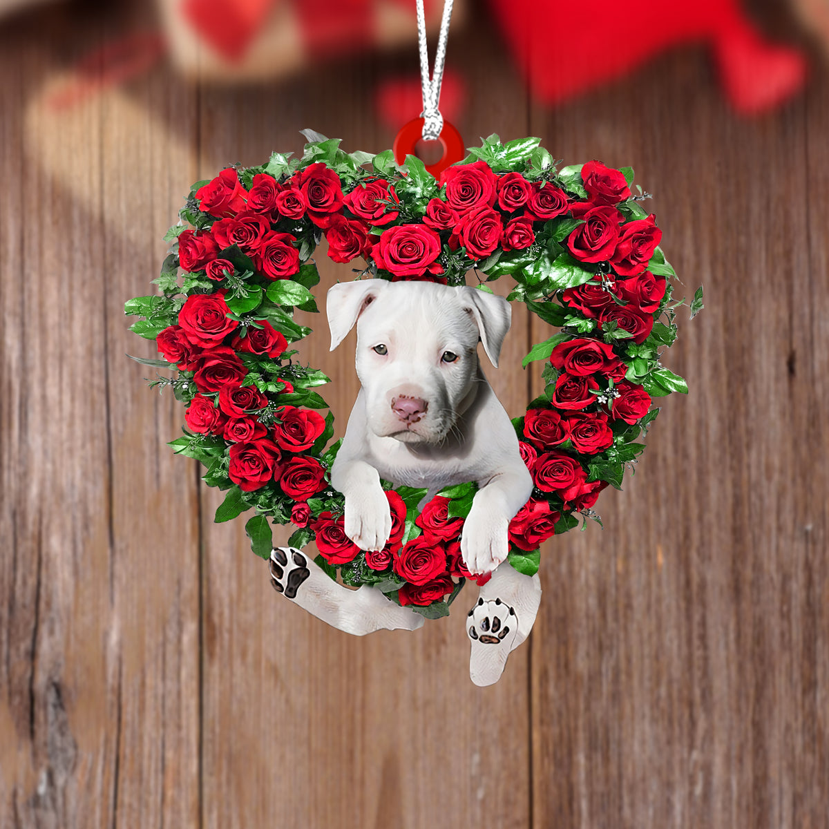 Pitbull1-Heart Wreath Two Sides Ornament