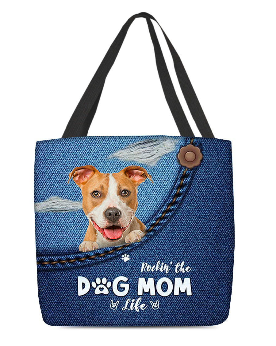 Pitbull-Dog Mom Life-Cloth Tote Bag