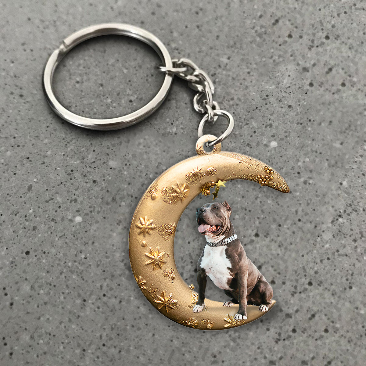 Pitbull-Dog &amp; Moon Flat Acrylic Keychain