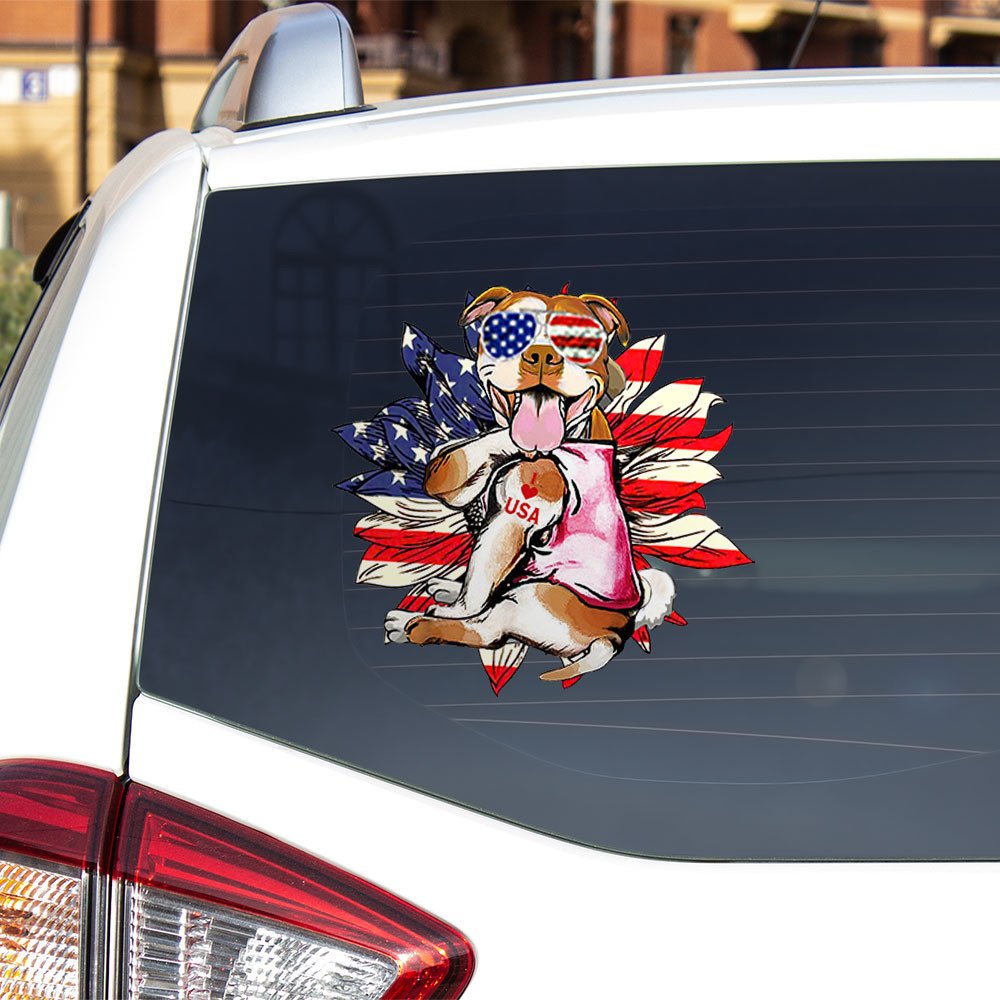 Pitbull Happy Independence Day Car Sticker