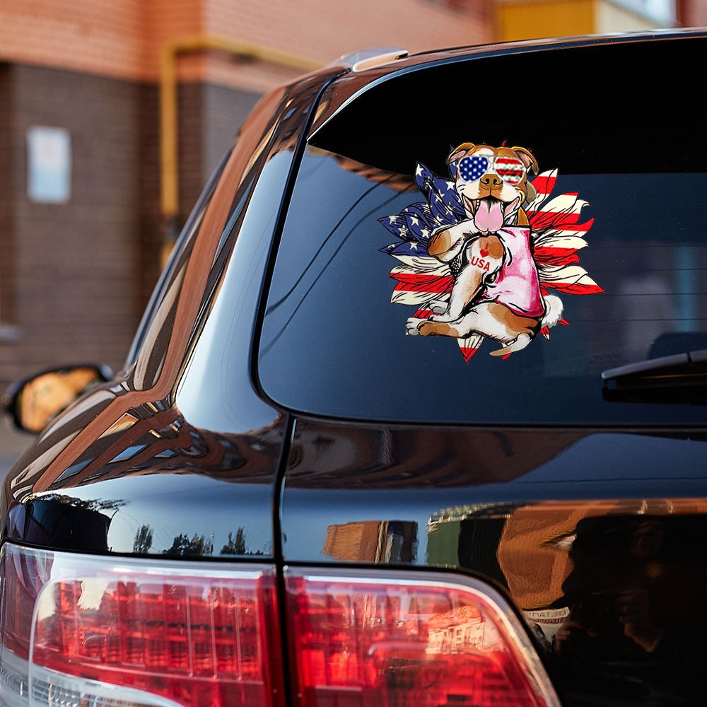 Pitbull Happy Independence Day Car Sticker
