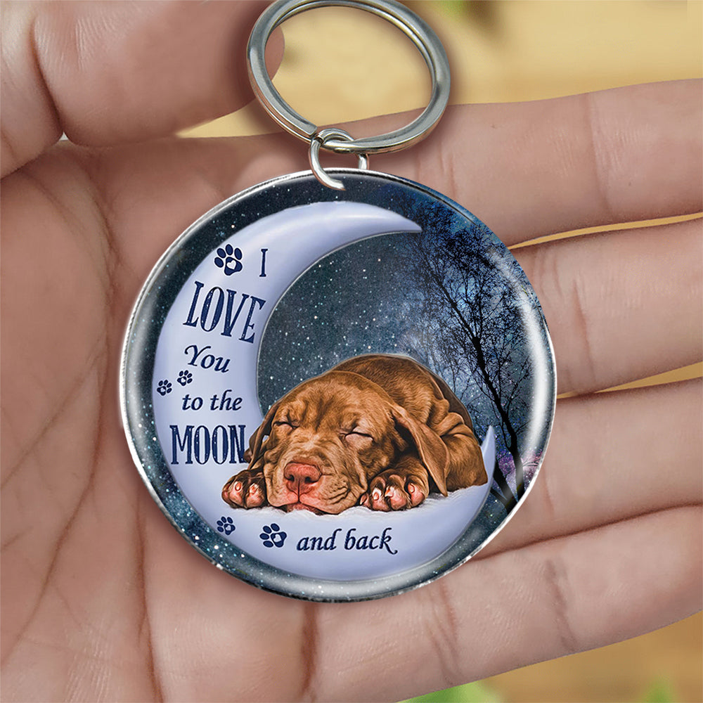 Pitbull Moon Back-Round Resin Epoxy Metal Keychain
