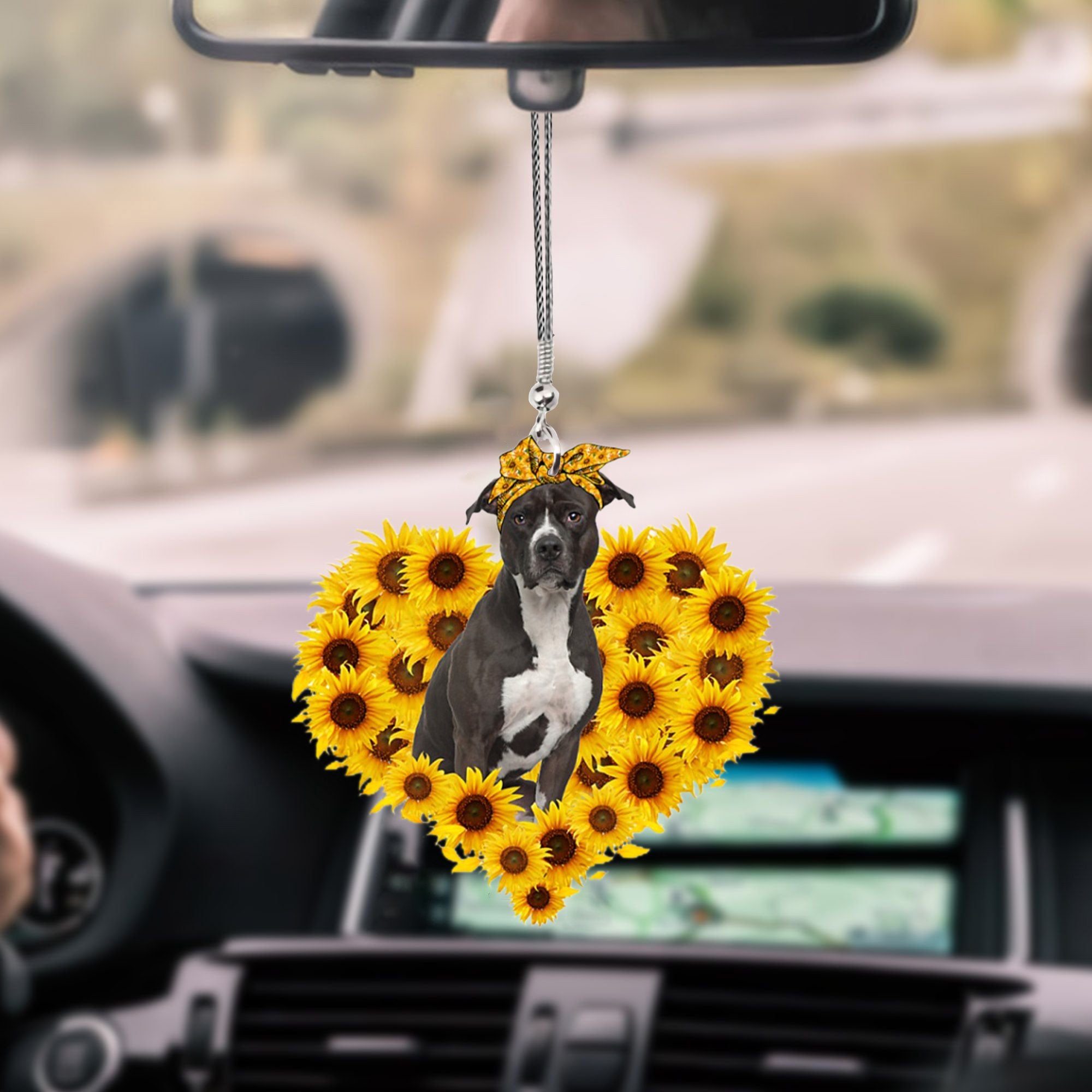 Pitbull-Sunflower Heart gift Car Ornament