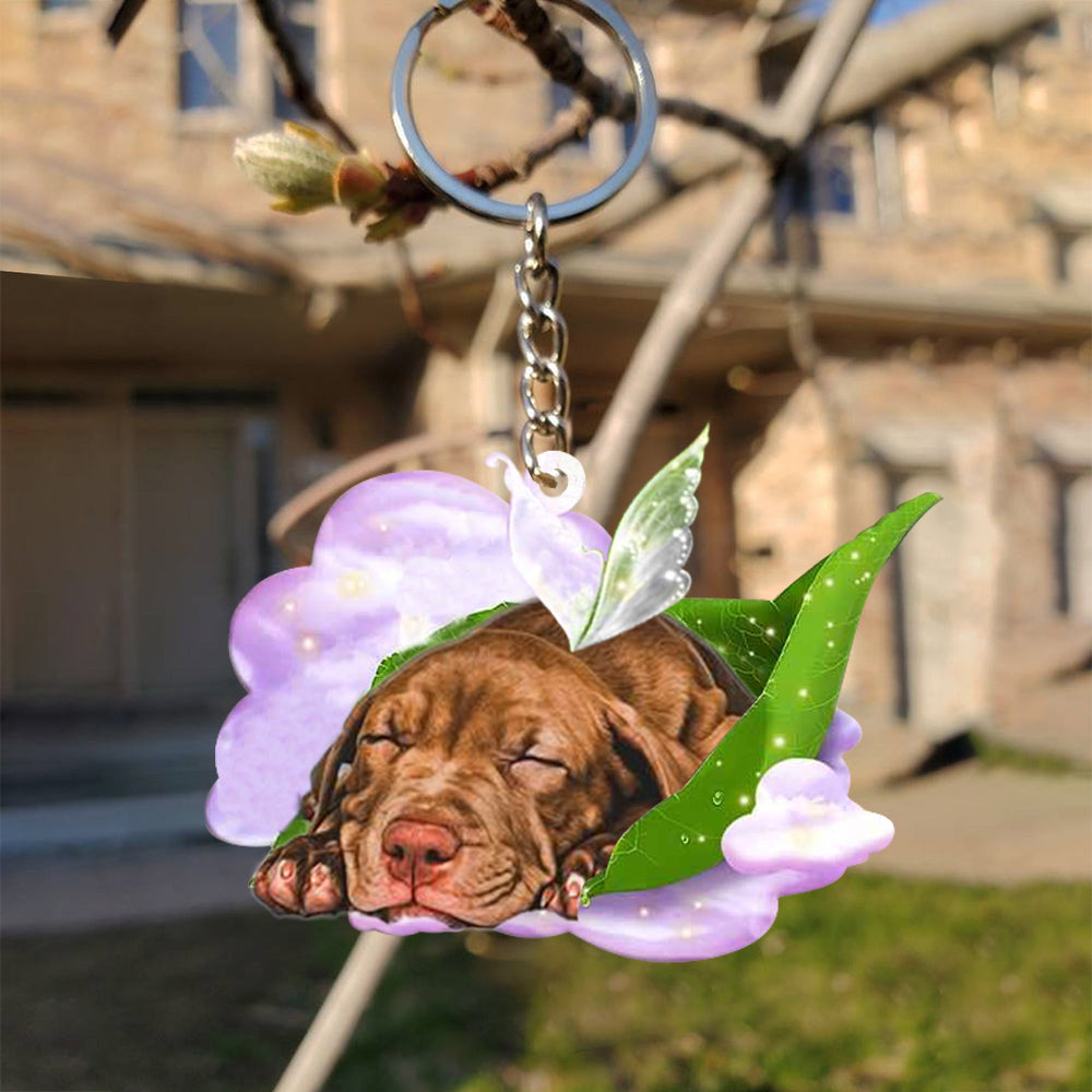 Pitbull-Sleep On Fallen Leaves Flat Acrylic Keychain
