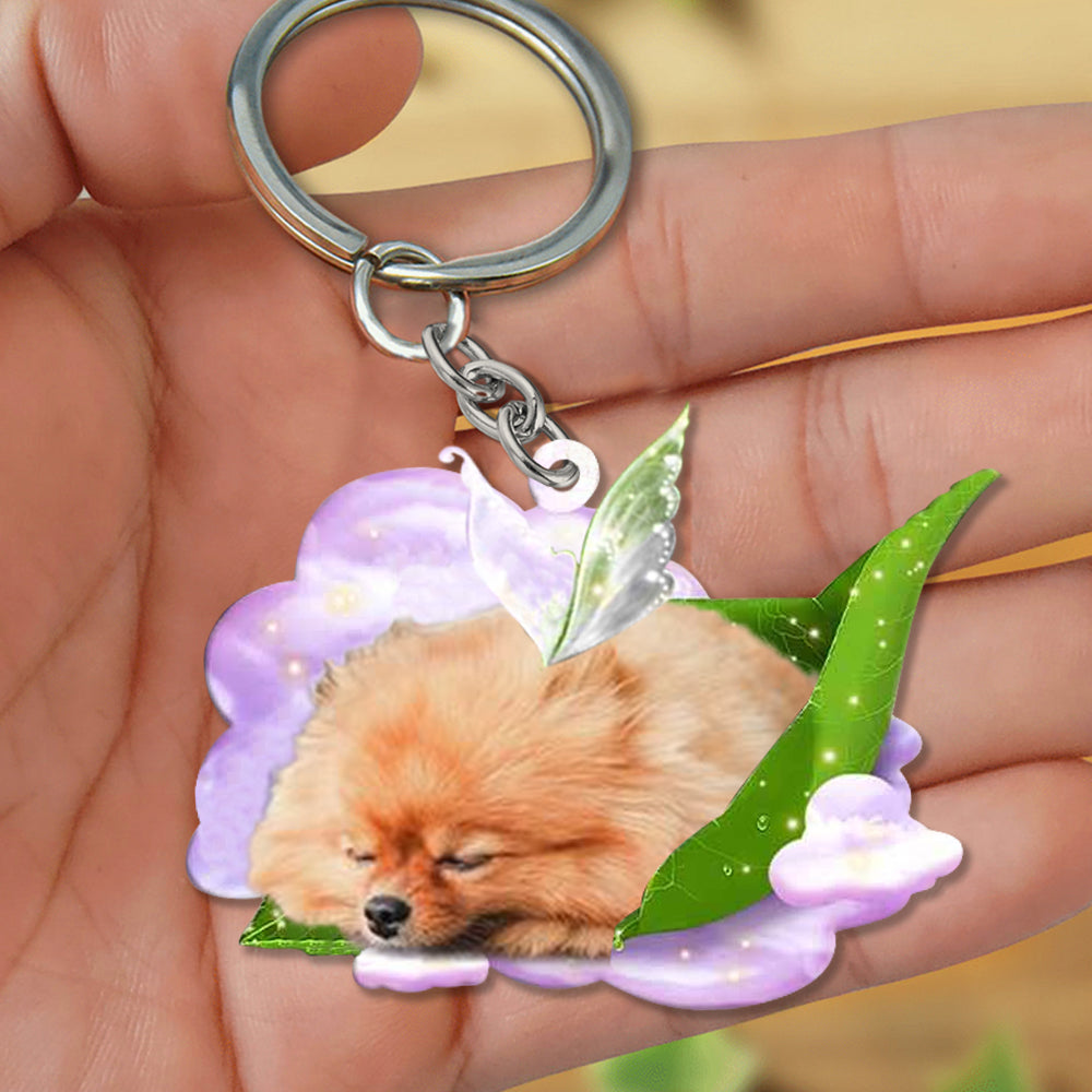 Pomeranian-Sleep On Fallen Leaves Flat Acrylic Keychain
