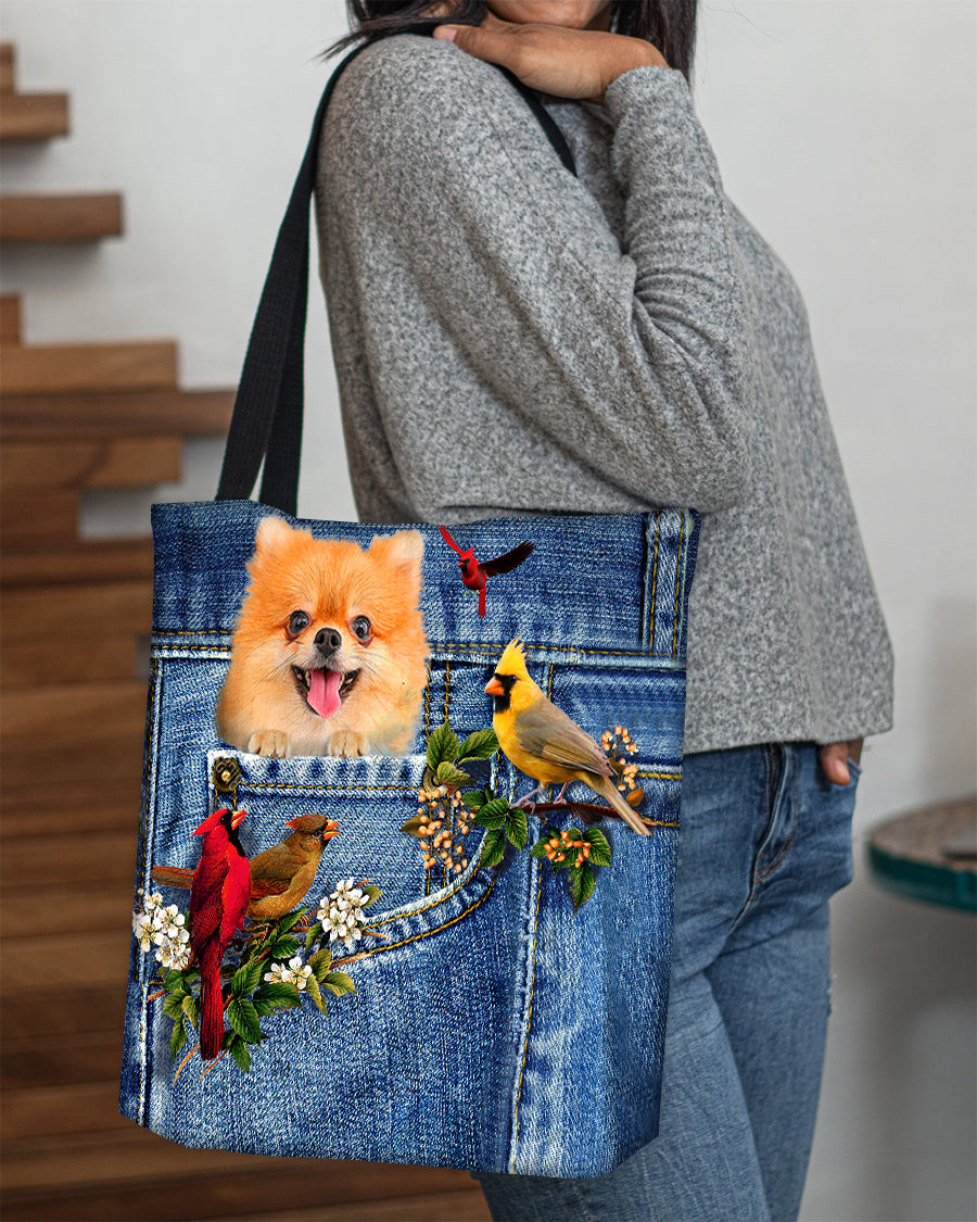 Pomeranian-Cardinal &amp; Dog Cloth Tote Bag