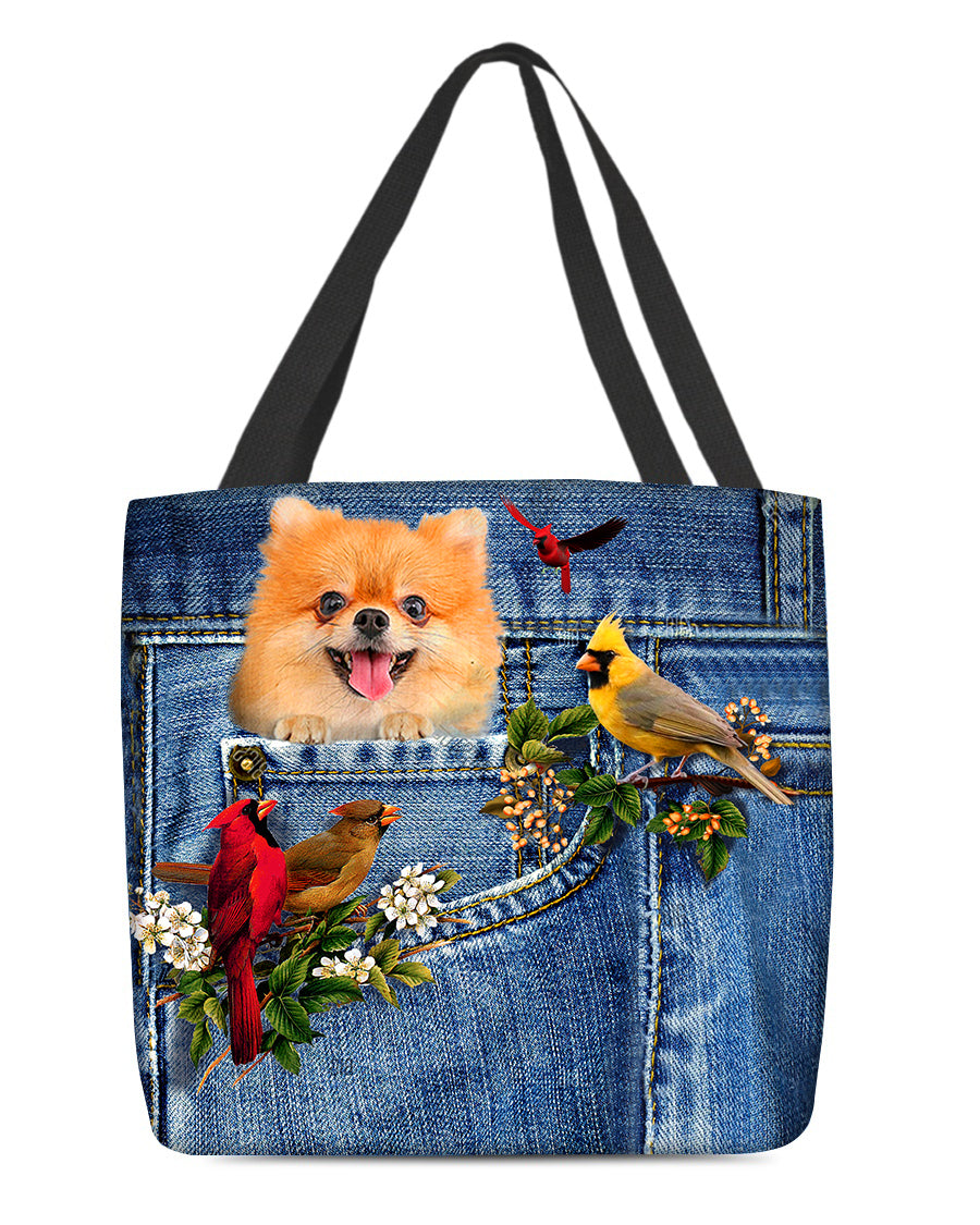Pomeranian-Cardinal &amp; Dog Cloth Tote Bag