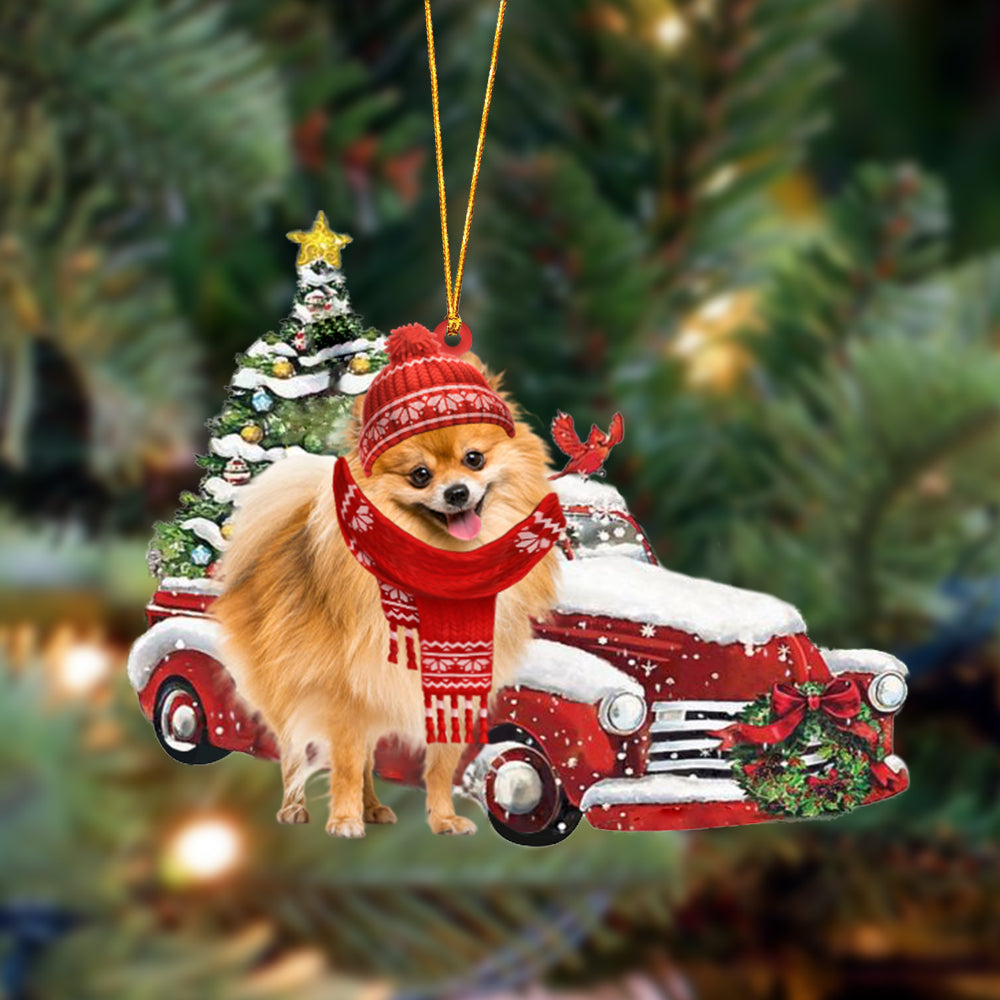 Pomeranian-Christmas Car Two Sided Ornament