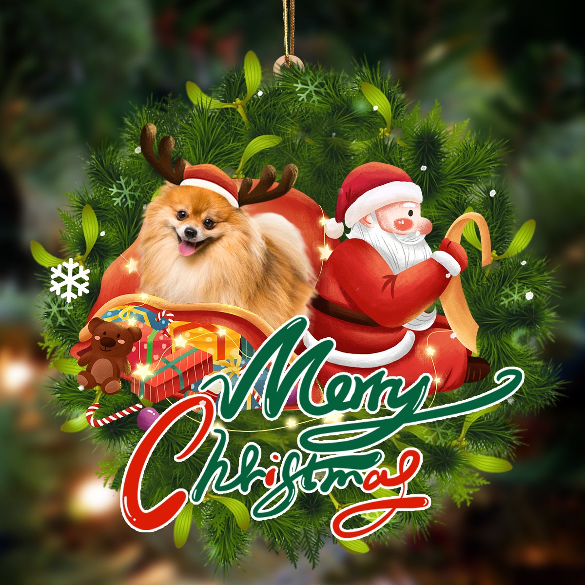 Pomeranian-Santa & dog Hanging Ornament