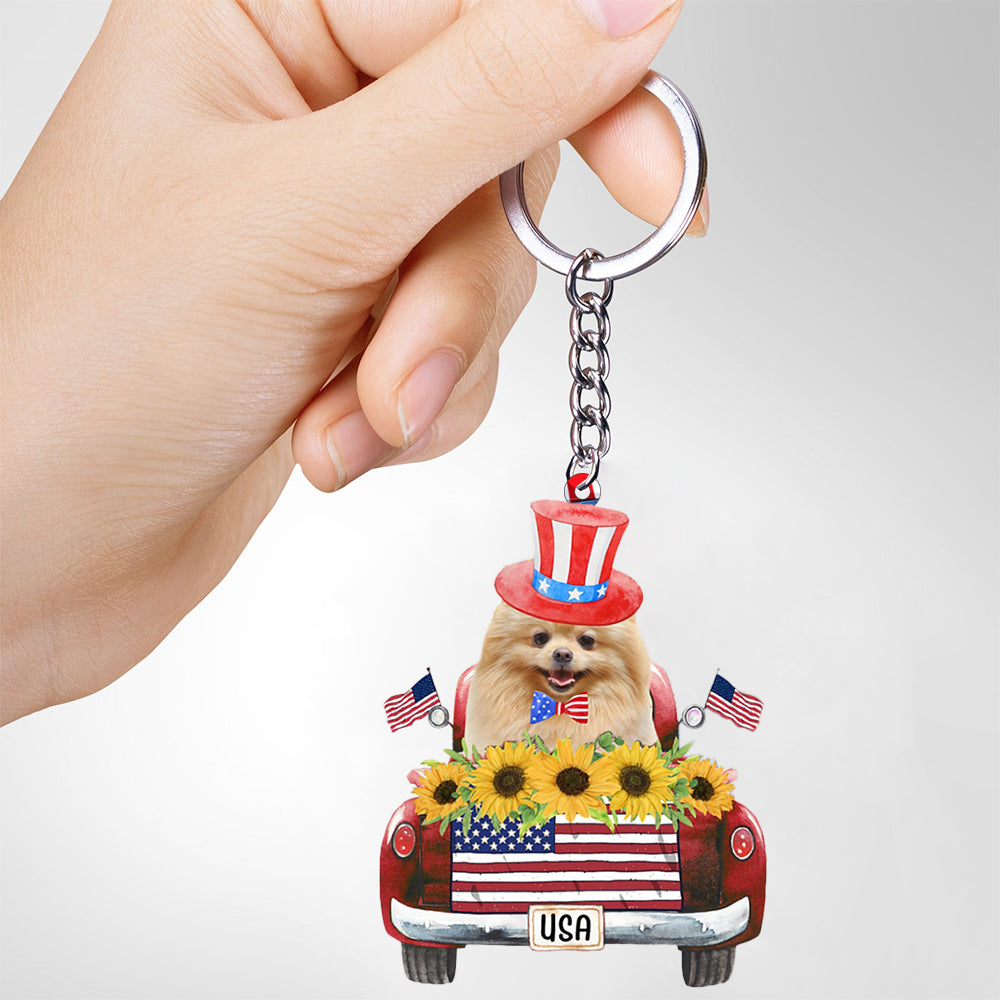 Pomeranian-USA Truck Flat Acrylic Keychain