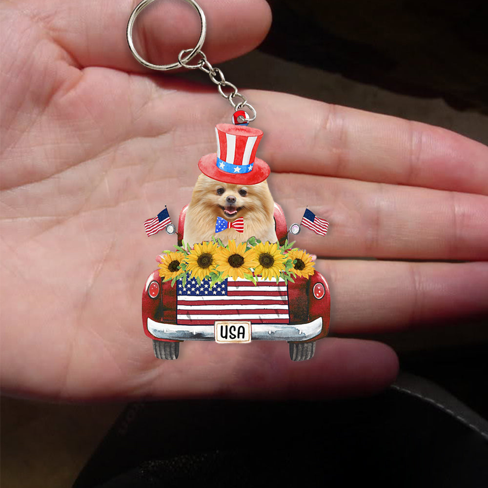 Pomeranian-USA Truck Flat Acrylic Keychain