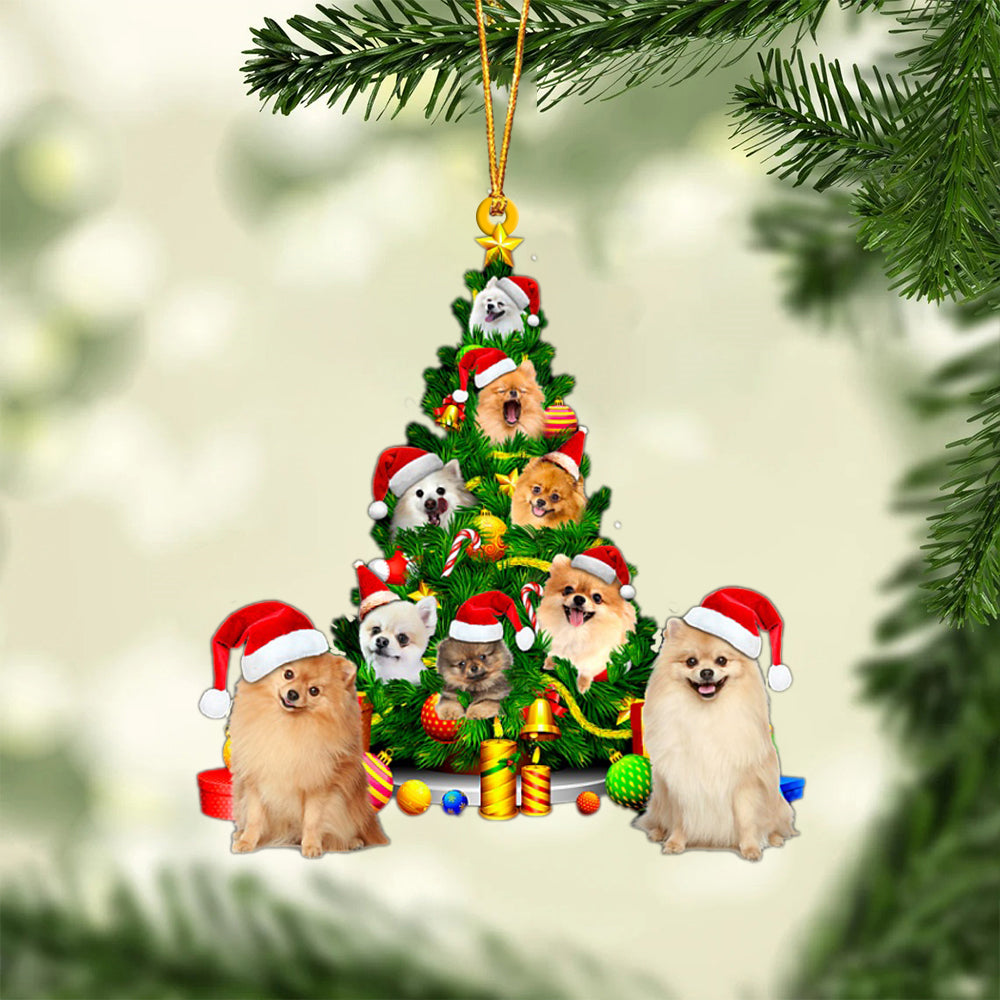 Pomeranian-Xmas Tree&Dog-Two Sided Ornament